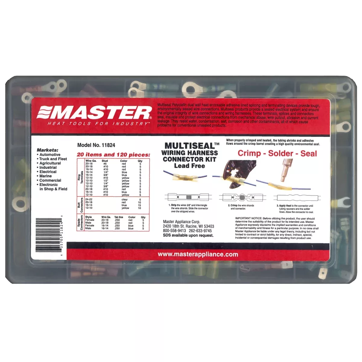 135PC Crimp, Solder & Seal Connector Kit MAS11824 Master Appliance